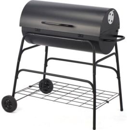 BARBECUE À CHARBON CYLINDRIQUE AVEC COUVERCLE SUR ROULETTES GRILLE 71 X 35 CM HAUTEUR DE CUISSON 79 CM STRUCTURE MÉTAL NOIR