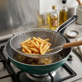 POÊLE À FRIRE AVEC GRILLE ET PANIER ÉGOUTTOIR ÉMERAUDE 26 CM ANTI-ADHÉRENTE LAMACOM