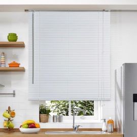 STORE VÉNITIEN EN VINYLE BLANC 120 X 250 CM LAMES 25 MM AVEC FIXATION MURALE OU PLAFOND