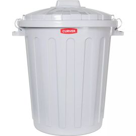 POUBELLE 23 LITRES EN PLASTIQUE GRIS AVEC COUVERCLE ET SUPPORTS MÉTALLIQUES CURVER