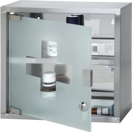 ARMOIRE À PHARMACIE MURALE CARRÉE EN ACIER INOXYDABLE AVEC PORTE EN VERRE TREMPÉ ET SERRURE 30X30X12 CM