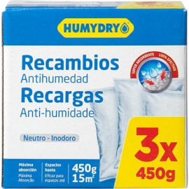 PACK DE 3 RECHARGES ABSORBEUR D’HUMIDITÉ HUMYDRY 450 GRAMMES PARFUM NEUTRE