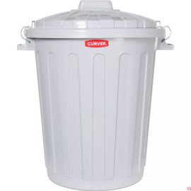 POUBELLE RONDE GRIS AVEC COUVERCLE ET FERMETURE MÉTALLIQUE 70 LITRES CURVER