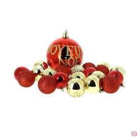 BOULE DE NOEL D6CMX20PCS+BOULE 15CM ROUGE/OR