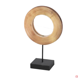 MIROIR RONDIN DE BOIS AVEC PIED METAL NOIR PETIT MODEL