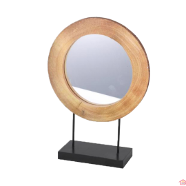MIROIR RONDIN DE BOIS AVEC PIED METAL NOIR GRAND MODEL