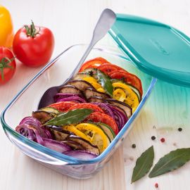 PLAT RECTANGULAIRE EN VERRE BOROSILICATÉ 23 X 15 CM AVEC COUVERCLE HERMÉTIQUE PYREX COOK AND STORE 1,2 L