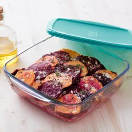 PLAT CARRÉ EN VERRE BOROSILICATÉ 20 X 17 CM AVEC COUVERCLE HERMÉTIQUE PYREX COOK AND STORE 1 L