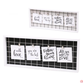 PELE MELE 50X20 CM FOND A CARREAUX AVEC 4 CLIPS - NOIR ET BLANC