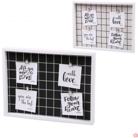 PELE MELE 30X40CM FOND A CARREAUX AVEC 4 CLIPS NOIR ET BLANC