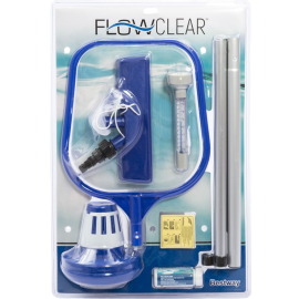 SET COMPLET D'ACCESSOIRES D'ENTRETIEN POUR PISCINE AVEC ASPIRATEUR ÉPUISETTE THERMOMÈTRE FLOTTEUR CHIMIQUE BANDELETTES DE TEST ET KIT DE RÉPARATION