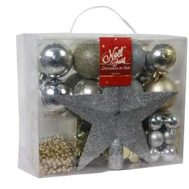 SUSPENSION DE NOEL BOITE DE 44 BOULES ET CIMIER- CHAMPAGNE