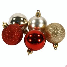 BOULES DE NOEL 17PCS X 5CM - OR/ROUGE