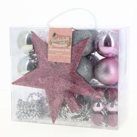 SUSPENSION DE NOEL BOITE DE 44 PCS BOULES ET CIMIER FANTAISIE NOEL