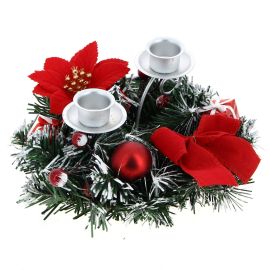 PHOTOPHORE 2 SUPPORTS BOUGIS FLEUR DE NOEL ROUGE D 15 CM 