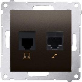 PRISE MURALE ENCASTRÉE RJ45 ET RJ12 AVEC CONNEXION À VIS GRAPHITE COMPATIBLE SIMON 54