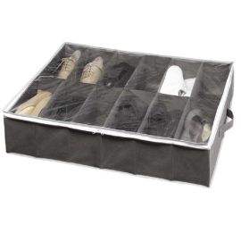 HOUSSE DE RANGEMENT DE CHAUSSURES RECTANGULAIRE 12 PAIRES NOIR ET GRIS