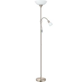 LAMPADAIRE UP 2 EN ACIER NICKEL MAT AVEC ABAT-JOUR EN VERRE BLANC ET PLASTIQUE, DESIGN CONTEMPORAIN ET LUMIÈRE MODULABLE