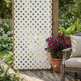 PANNEAU DE SÉPARATION DÉCORATIF EN PLASTIQUE BLANC MOTIF ÉTOILE 140 X 85 CM