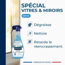 NETTOYANT SPÉCIAL VITRES ET MIROIRS SÉCHAGE RAPIDE SANS TRACE STARWAX 500 ML