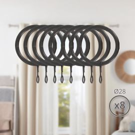 LOT DE 8 ANNEAUX POUR RIDEAUX EN MÉTAL COLORIS GRAPHITE DIAMÈTRE 28 MM