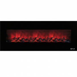 CHEMINÉE ÉLECTRIQUE MURALE R'PUR MOYEN MODÈLE 128 CM EN VERRE TREMPÉ NOIR AVEC FLAMMES RÉALISTES 1600 W