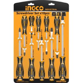 SET DE 10 TOURNEVIS INGCO AVEC POIGNÉE ERGONOMIQUE ET POINTE MAGNÉTIQUE