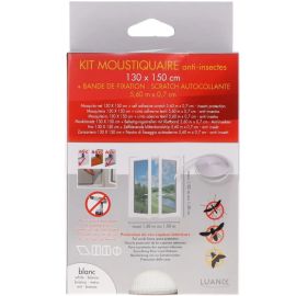 KIT MOUSTIQUAIRE BLANCHE POUR FENÊTRE 130 X 150 CENTIMÈTRES AVEC BANDE DE FIXATION ADHÉSIVE
