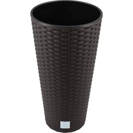 POT DE FLEUR RATO TUBUS MARRON EN PLASTIQUE AVEC FINITION ROTIN ET INSERT DIAMÈTRE 40 CM