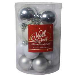 BOULES DE NOËL ARGENT 4 CM ET 5 CM 18 PIÈCES
