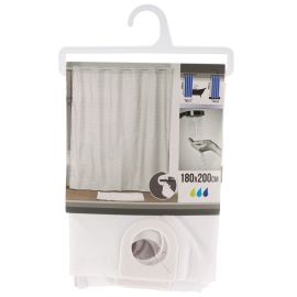 RIDEAU DE DOUCHE EN POLYESTER À MOTIF CARRÉ AVEC ANNEAUX INTÉGRÉS