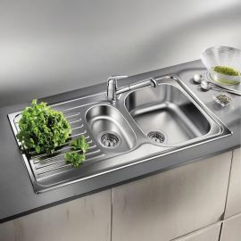 ÉVIER DE CUISINE EN ACIER INOXYDABLE BLANCO TIPO 6 AVEC UN BAC ET DEMI BAC ET ÉGOUTTOIR