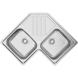 ÉVIER D’ANGLE ENCASTRABLE EN ACIER INOXYDABLE 2 BACS AVEC ÉGOUTTOIR 83X83 CM AVEC SIPHON