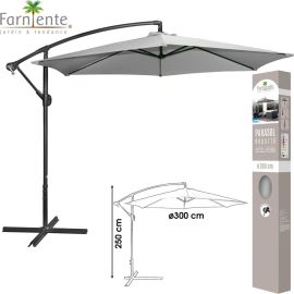 PARASOL DÉPORTÉ ROND GRIS 3 M STRUCTURE MÉTAL TOILE POLYESTER 180 G OUVERTURE PAR MANIVELLE – VENDU SANS DALLES