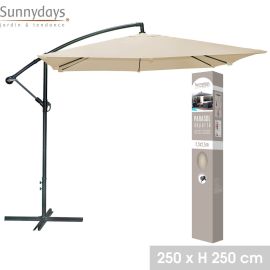 PARASOL DÉPORTÉ SABLE 2.5X2.5 M TOILE POLYESTER 180 GR STRUCTURE MÉTAL AVEC MANIVELLE - VENDU SANS DALLES