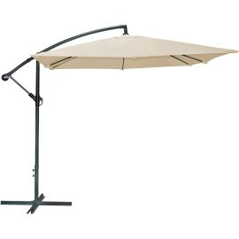 PARASOL DÉPORTÉ SABLE 2.5X2.5 M TOILE POLYESTER 180 GR STRUCTURE MÉTAL AVEC MANIVELLE - VENDU SANS DALLES
