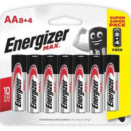 PACK DE 12 PILES ALCALINES AA 1,5 VOLT ENERGIZER MAX LONGUE DURÉE E91 BP8+4