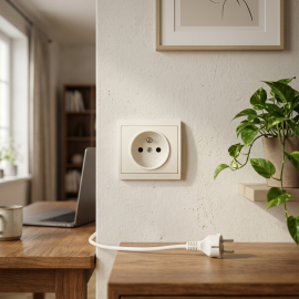 PRISE ÉLECTRIQUE ENCASTRABLE DEUX PÔLES PLUS TERRE 16 AMPÈRES 250 VOLTS BLANC JADE