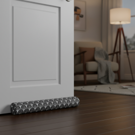 BOUDIN DE PORTE DOUBLE BOURRELET 80 CM NOIR AVEC MOTIFS GEOMETRIQUES EN POLYESTER