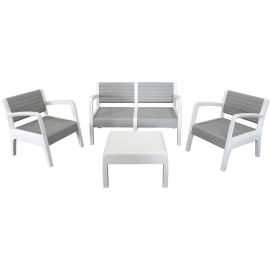 SALON DE JARDIN MIAMI 4 PLACES EN POLYPROPYLÈNE AVEC TABLE BASSE, FAUTEUILS ET CANAPÉ