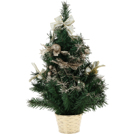 SAPIN DE TABLE FLEUR DE NOËL CHAMPAGNE 50 CM AVEC DÉCORATIONS DORÉES