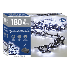 GUIRLANDE MUSICALE 180 LEDS LUMIÈRE BLANCHE AVEC 8 FONCTIONS D'ÉCLAIRAGE