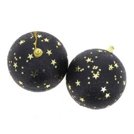 BOULE DE NOËL NOIR AVEC DÉCORATION ÉTOILES 2 PIÈCES