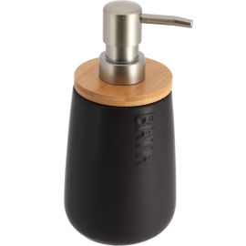 DISTRIBUTEUR À SAVON ROND EN DOLOMITE ET BAMBOU 410 ML NOIR