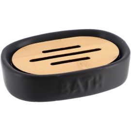 PORTE-SAVON EN CÉRAMIQUE NOIRE ET BAMBOU