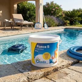 CHLORE MULTIFONCTIONS EN GALETS 250 GR 5 ACTIONS POUR TRAITEMENT COMPLET DE PISCINE SEAU 5 KG OCEDIS FORCE 5