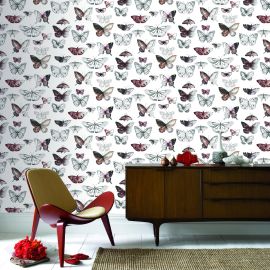 PAPIER PEINT MOTIF PAPILLONS ORANGE 10.05X0.53 M