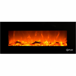 CHEMINÉE ÉLECTRIQUE ENCASTRABLE ET MURALE AVEC FLAMME RÉALISTE 152 CM NOIR VERRE TREMPÉ
