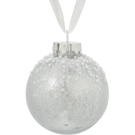 BOULE DE NOËL ARGENTÉE PAILLETÉE AVEC PERLES DIAMÈTRE 8 CM DÉCORATION FANTAISIE