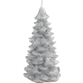 BOUGIE EN FORME D’ARBRE DE NOËL ARGENTÉE PAILLETÉE NON PARFUMÉE